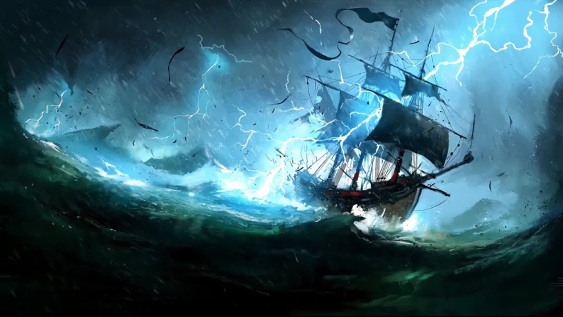 ...Пиратский Корабль в Шторм Pirate Ship Storm Thunder - Видео Обои Живые о...